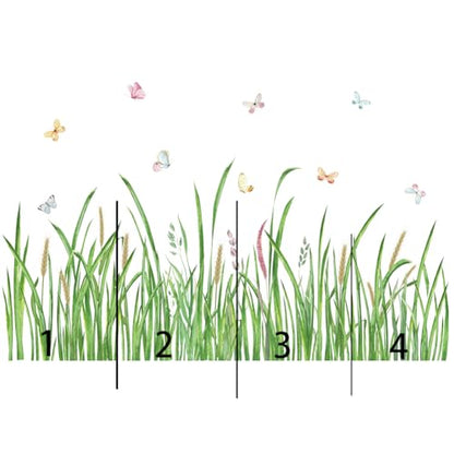Green Grass Wall Corner Sticker Peel and Stick Flower Butterfly Wall Decal Green Plant Baseboard Skirting Line Wall Sticker for Living Room Decor