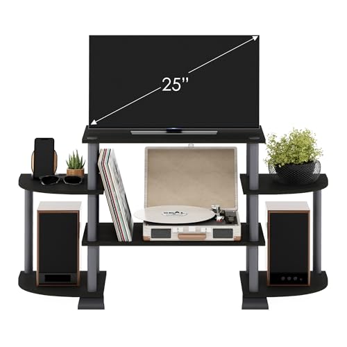 Furinno Turn-N-Tube Rounded Corner TV Entertainment Center, Black/Grey | Toolless Entertainment Center with Open Storage Shelves, Media Console Table with Soundbar Shelf for Living Room, Bedroom - color: Black/Grey, size: Standard