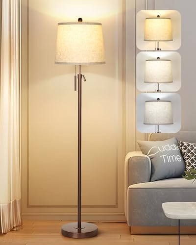 JUNNAI Modern Floor Lamp Adjustable Height Standing Lamp Tall Lamp with 3 Color Temperatures Floor Lamps for Living Room Bedroom Office Beige Shade Bulb Included-Brown - color: Brown+Beige Shade