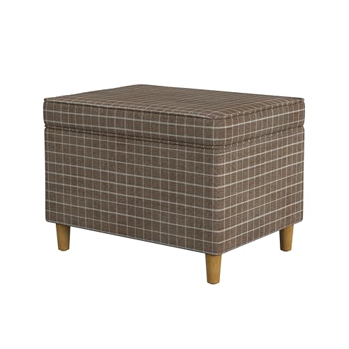 Spatial Order 24" Dinah Collection Storage Ottoman - Brown Windowpane Fabric - color: Brown Windowpane Fabric