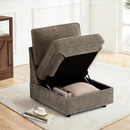Middle Seat with Storage, Modular Sofa Couch, Brown - color: Brown, size: Middle Seat