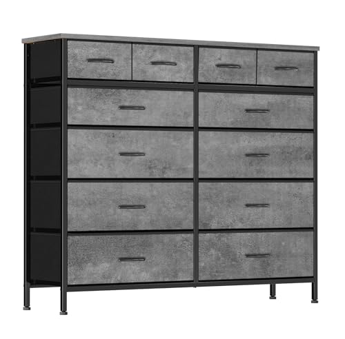 VASICAR Dresser for Bedroom with 12 Deep Drawers, Wide Chest of Drawers | Wooden-Top 55" TV Stand, Tall Fabric Dressers Clothes Organizer Storage Cabinet for Closet, Nursery, Kid's Room (Gray) - color: Carbon Grey