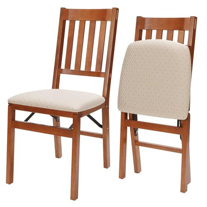 MECO Stakmore Arts and Craft Wooden Folding Chairs with Padded Seats, Set of 2 - No Assembly Foldable Dining Chairs, Steel Folding Mechanism, Upholstered Cushion, Space-Saving, Cherry Frame - color: Cherry