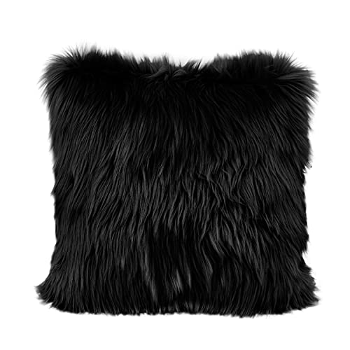 LIGICKY Luxury Series Soft Faux Fur Throw Pillow Cover Decorative Square Plush Pillow Case Cushion Cover for Couch Sofa Bed, 16" x 16" Black - color: Black, size: 16" x 16" (Pack of 1)