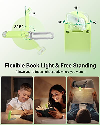 DEWENWILS USB Rechargeable Book Reading Light with Clip, LED Clip on Book Light for Reading at Night, Flexible Booklight for Kids, Warm White, Brightness Adjustable for Eye Protection (Green) - color: Green