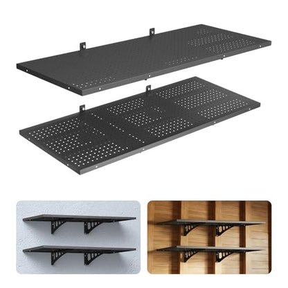 VEVOR 2-Tier Heavy Duty Wall Garage Shelving, 1.64 x 4 ft Steel Wall Mounted Shelving Unit, 19.68 x 48 Inch Per Shelf Floating Storage Metal Rack for Garage with 560 lbs Total Weight Capacity, Black - size: 1.64×4 ft