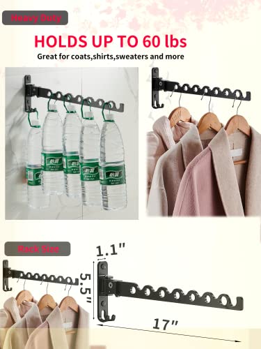 Dr.DJ Wall Mount Coat Hanger Rack, Laundry Clothes Drying Organizer Aluminium Retractable Folding Indoor Wall Mounted Hanger Space Saver for Laundry Room Bedroom (2 Racks) Black - color: Black 2 Racks