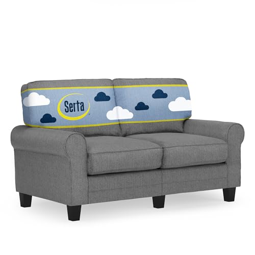 Serta Copenhagen Small Loveseat Sofa, 61 Inch Couch with Rolled Arms, Pocket Coil Seat Cushions, Removable Covers, Easy Care Polyester Upholstery for Living Room, Bedroom or Office, Dark Gray - color: Dark Gray, size: 61" Loveseat