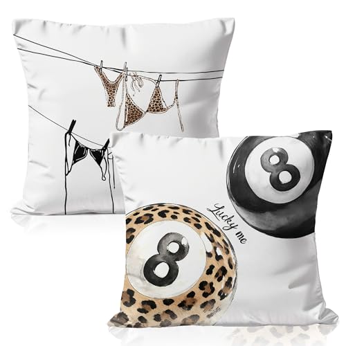 Trendy Funky Y2K Leopard Print 8 Ball Bikini Pillow Covers 18x18 Double-Sided, Preppy Summer Cheetah Print Decorative Throw Pillow Covers Cases for Girls Room Dorm Apartment Home, Set of 2 - color: 20color