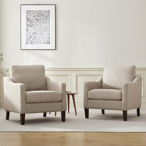 VKNOW Accent Chairs, Living Room Chairs with Wood Legs, Brown | Mid Century Armchair, Flexible Cushion, No Tool Assembly, Removable Cushion, Upholstered Single Sofa For Living Room, Bedroom - color: Brown