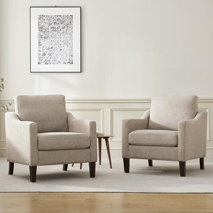 VKNOW Accent Chairs, Living Room Chairs with Wood Legs, Brown | Mid Century Armchair, Flexible Cushion, No Tool Assembly, Removable Cushion, Upholstered Single Sofa For Living Room, Bedroom - color: Brown