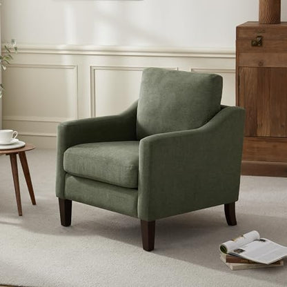 VKNOW Accent Chairs, Living Room Chairs with Wood Legs, Green | Mid Century Armchair, Flexible Cushion, No Tool Assembly, Removable Cushion, Upholstered Single Sofa For Living Room, Bedroom - color: Green