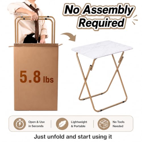 Japard Folding Couch Table Heavy Duty Metal Frame 660lbs, Portable Laptop Desk for Small Spaces, Sofa Side Table for Eating, No Assembly Required (1-Pack, Marble White) - color: White Marble - 1 Pack
