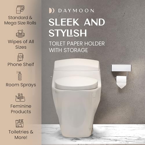 Day Moon™ - Toilet Paper Holder with Shelf - Modern Roll Holder for Bathroom - 1 Pack - Wall Mount - with Storage, Polished Chrome - color: Polished Chrome