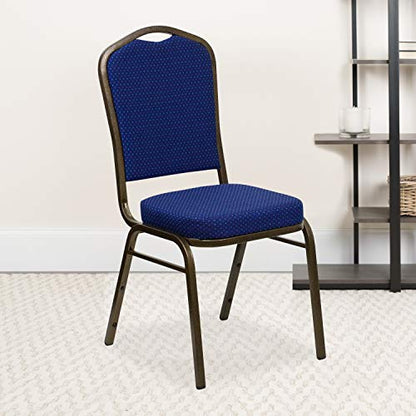 Flash Furniture Hercules Fabric Crown Back Banquet Chair, Navy Blue, 4-Pack | Stackable, Gold Vein Frame, Fabric Upholstery - color: Navy Blue Patterned Fabric/Gold Vein Frame, size: Set of 4