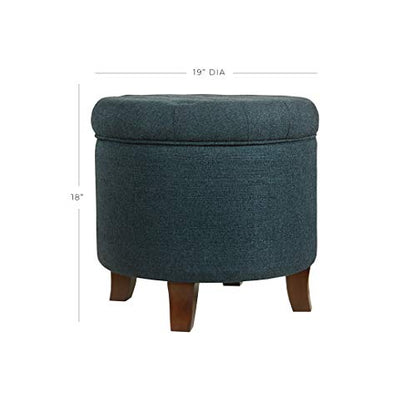HomePop by Kinfine Fabric Upholstered Round Storage Ottoman - Velvet Button Tufted Ottoman with Removable Lid, Indigo Blue Woven - color: Indigo Blue Woven