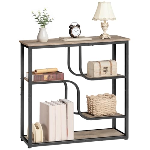 HOOBRO 29.5" Console Table, 5-Tier Narrow Entryway Table, Behind Couch Table with Storage Shelves, Sofa Table for Hallway, Living Rooms, Entryway, Greige and Black BG69XG01 - color: Greige + Black