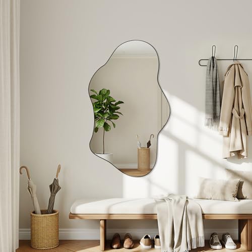 Irregular Wall Mirror, 22"x32" Wavy Cloud Bathroom Vanity Mirrors | Unique Asymmetrical Abstract Mirror with Tempered Glass for Bedroom, Living Room, Entryway, Hallway, Cloakroom - size: 32"L x 22"W