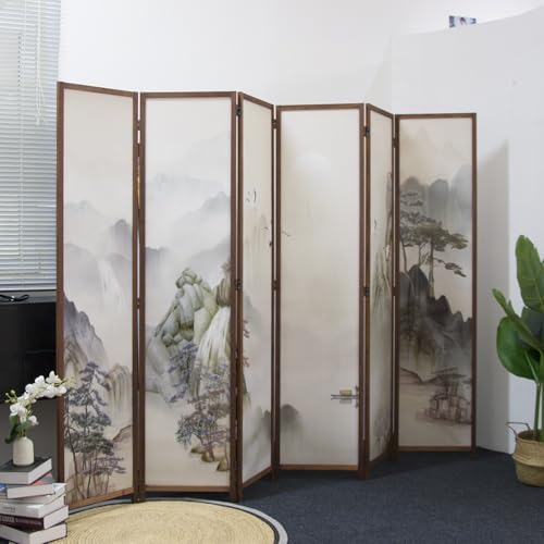 6 Panel Room Divider Screen,Double Faced Room Divider Folding Wall Divider for Room Separation,Mountains and Waters Landscape,67" H x 94.5" W - color: Mountains and Waters, size: 6 Panel