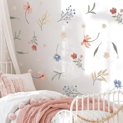 Boho Flower Wall Decals，Watercolor Flower Wall Art，Wildflower Wall Decals，Girls Bedroom Removable Wall Decals (Boho Colorful Flower Wall Decals) - color: Boho Colorful Flower Wall Decals
