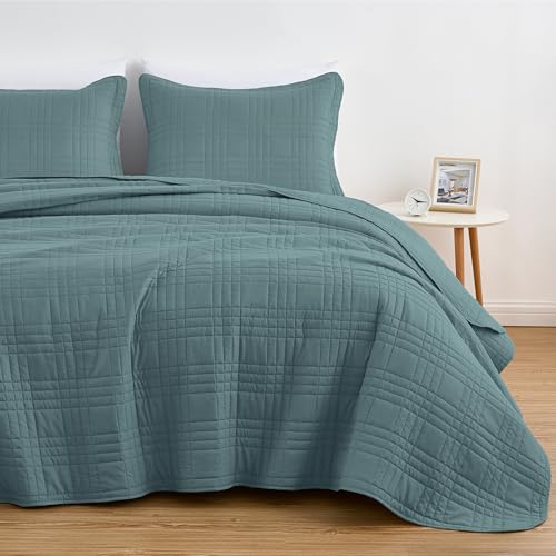 Chezmoi Collection Kingston King Size Bedspread Set, 3-Piece Blue Oversized Quilted Microfiber Lightweight Bedspread Coverlet (118"x106") for All Seasons - color: Blue, size: King