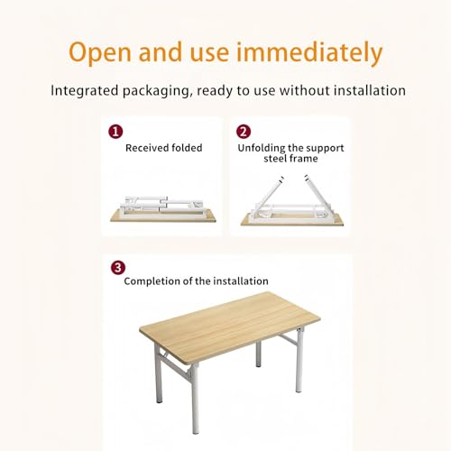 Small Folding Desk No Assembly,39.4 Inch Folding Computer Desk Small Foldable Table for Home Office. - color: Frame：white/Board：teak, size: 39.4"*19.7"