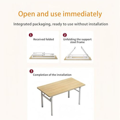 Small Folding Desk No Assembly,39.4 Inch Folding Computer Desk Small Foldable Table for Home Office. - color: Frame：white/Board：teak, size: 39.4"*19.7"