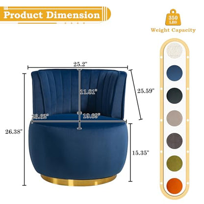 SLEERWAY 360° Swivel Barrel Chair Set of 2, Modern Velvet Round Accent Chair, Comfy Upholstered Small Armchair with Gold Metal Base for Living Room Bedroom Nursery Office Sillas para Sala, Navy Blue - color: Navy, size: 25.2" W