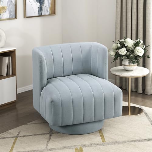 Lexicon Swivel Accent Chair, Textured Fabric Upholstered 360 Degree Swivel Barrel Chair with Channel Tufted, Comfort Seat, for Living Room, Bedroom, Office, Easy Assembly, Aqua Blue - color: Aqua Blue