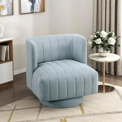 Lexicon Swivel Accent Chair, Textured Fabric Upholstered 360 Degree Swivel Barrel Chair with Channel Tufted, Comfort Seat, for Living Room, Bedroom, Office, Easy Assembly, Aqua Blue - color: Aqua Blue