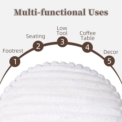 Unstuffed Pouf Ottoman Round Pouf Cover Soft Bean Bag, Beige | Cover Only, 20x20x8 In, Soft Short Plush, Ribbed Texture, Modern Style, Living Room, Bedroom, Reading Nook - color: Beige B