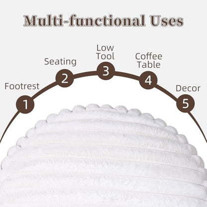 Unstuffed Pouf Ottoman Round Pouf Cover Soft Bean Bag, Beige | Cover Only, 20x20x8 In, Soft Short Plush, Ribbed Texture, Modern Style, Living Room, Bedroom, Reading Nook - color: Beige B