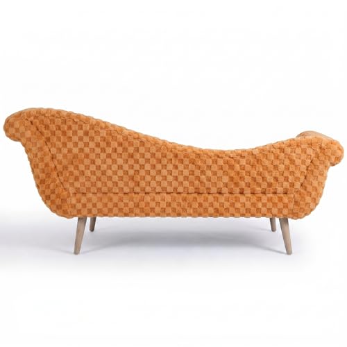 ERYE Upholstered Left Facing Chaise Lounge Chair W/Scroll Arms and Wood Legs, Elegant Chaise Lounge Square Pattern Accent Recliner Lounger Sofa for Living Room Bedroom - color: Orange Faux Fur/L