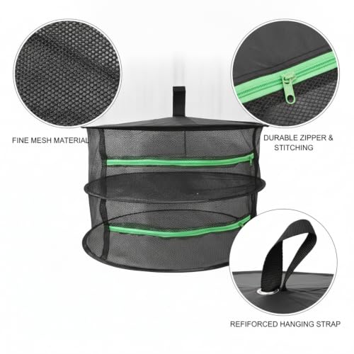 Collapsible Hanging Dryer with Zippered Mesh Layers, Space-Saving Foldable Air Drying Rack for Kitchen, Balcony, and Laundry (Black) - size: 23.62 x 23.62 x 21.65 in