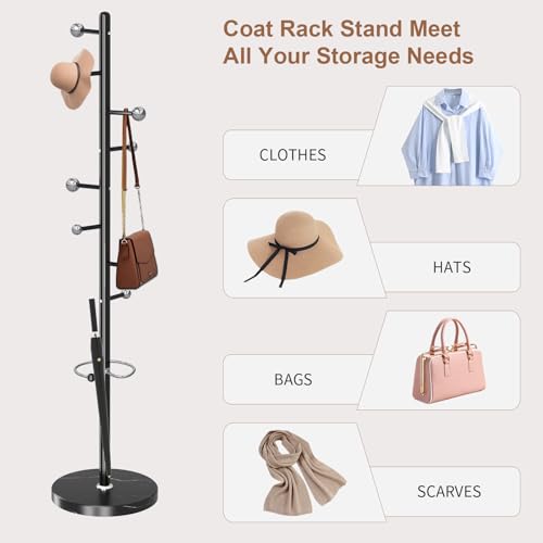 Coat Rack Stand, Black Metal Coat Rack Freestanding with 8 Hooks - color: Black-8 Ball Hooks