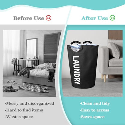 WOOHA 125L Large laundry basket,Collapsible laundry hamper, Tall Clothes Baskets Folding Washing Bin Foldable Fabric Hamper Bags for Bedroom, Closet,Bathroom,College,laundry bag,Black - color: Black, size: 125L-XXXL