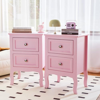 Bonnlo Nightstand Set of 2, Nightstands with 2 Drawers, Bed Side Table/Night Stand, Pink Nightstand, Small Nightstand for Bedroom, College Dorm, Kids’ Room, Living Room, Wood, 16W x 12D x 24H - color: Pink