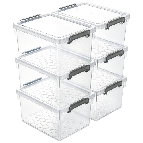 Citylife 22.2 Qt Ultra-Thick Clear Plastic Storage Bins with Lids, 6-Pack Stackable Straight-Wall Closet Organizers with Honeycomb Base & Pinch-Free Latches for Garage, Clothes & Holiday Decor - size: 22.2 QT, style: 6 Pack