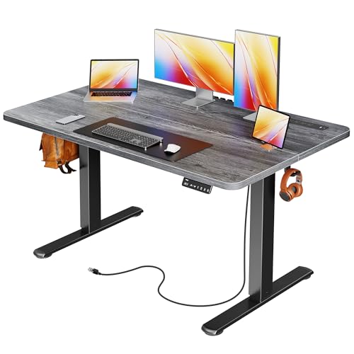 Huuger 전원 콘센트 및 USB-C 포트가 있는 전기 스탠딩 데스크, 119.9 x 61cm(47 x 24인치) 높이 조절 가능한 책상, 홈 오피스, 컴퓨터 및 게이밍 책상용 앉은 스탠드 데스크, 4개의 프리셋, 안정적인 스틸 프레임, 그레이 - color: 회색., size: 47.2 x 23.6 inch