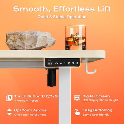 Huuger 전원 콘센트 및 USB-C 포트가 있는 전기 스탠딩 데스크, 139.9 x 61cm(55 x 24인치) 높이 조절 가능한 책상, 홈 오피스, 컴퓨터 및 게이밍 책상용 앉은 스탠드 데스크, 4개의 프리셋, 안정적인 스틸 프레임, Marple - color: Marple, size: 55.1 x 23.6 inch