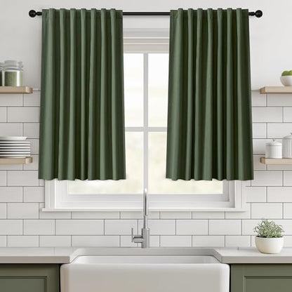 Blackout Curtains 42 Inch Long 2 Panels Set, Olive Green | Room Darkening, Thermal Insulated, Noise Reducing, Suitable for Bedroom, Living Room, Kitchen, Linen Textured, Rod Pocket - color: Olive, size: 50"W x 42"L (Pack of 2)