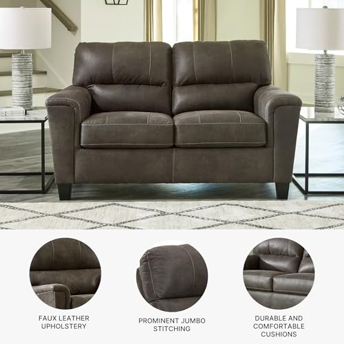 Signature Design by Ashley Modern Faux Leather Loveseat, Small Sofa, Gray | Sag-resistant proprietary platform foundation, Compact 61-inch profile for tight spaces, Navi Series - color: Grey, style: Loveseat