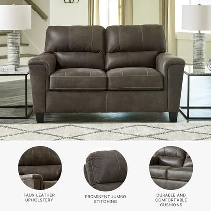 Signature Design by Ashley Modern Faux Leather Loveseat, Small Sofa, Gray | Sag-resistant proprietary platform foundation, Compact 61-inch profile for tight spaces, Navi Series - color: Grey, style: Loveseat