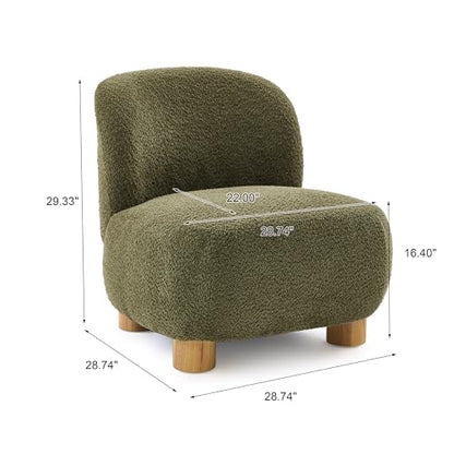 Christopher Knight Home Modern Low Profile Accent Chair for Living Room, Boucle Upholstered Armless Chair with Rubberwood Legs, Comfy Lounge Armchair, Plush Cloud-Like Seating for Bedroom, Olive Green - color: Olive Green