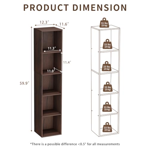 5 Cube Walnut Book Shelf, Tall Bookcase for Home Office Bedroom Living Room - color: Walnut, size: 5 Cube