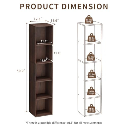 5 Cube Walnut Book Shelf, Tall Bookcase for Home Office Bedroom Living Room - color: Walnut, size: 5 Cube