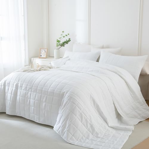 Oversized King Quilt Sets with Shams,Luxury Waffle Weave Quilt King Size Bedspread Set White, Lightweight Country Farmhouse Bed Coverlet, Thin Comforter for All Seasons(120"x120") - color: White, size: Oversized King（120"x120"）