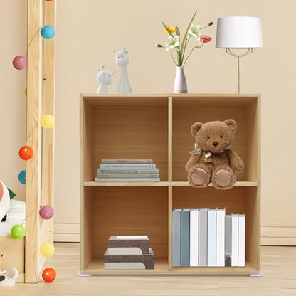 4-Compartment Solid Wood Bookcase, 2 Tier Wooden Cube Shelf Bookcase Floor Standing Bookshelf, Storage Cubes Organizer Storage Cabinet for Living Rooms, Bedrooms, Study Rooms - size: 4-Compartment