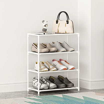Small Shoe Rack 6-8 Pairs Sturdy Shoe Shelf 4-Tiers Narrow Stackable Shoe Organizer,Lightweight Kids Shoe Racks for Entryway, Doorway and Closet(White) - size: 4-White