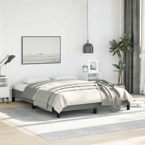 Modern Grey Upholstered Full Size Bed Frame 55.1 x 76 inch Durable Plywood & Engineered Wood Platform Base Breathable Fabric Easy Assembly Floor Bed for Bedroom Apartment - color: Grey, size: Full Size